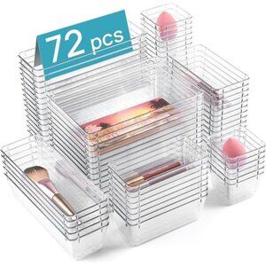 Clear drawer organizers set plastic storage bins bathroom kitchen makeup office